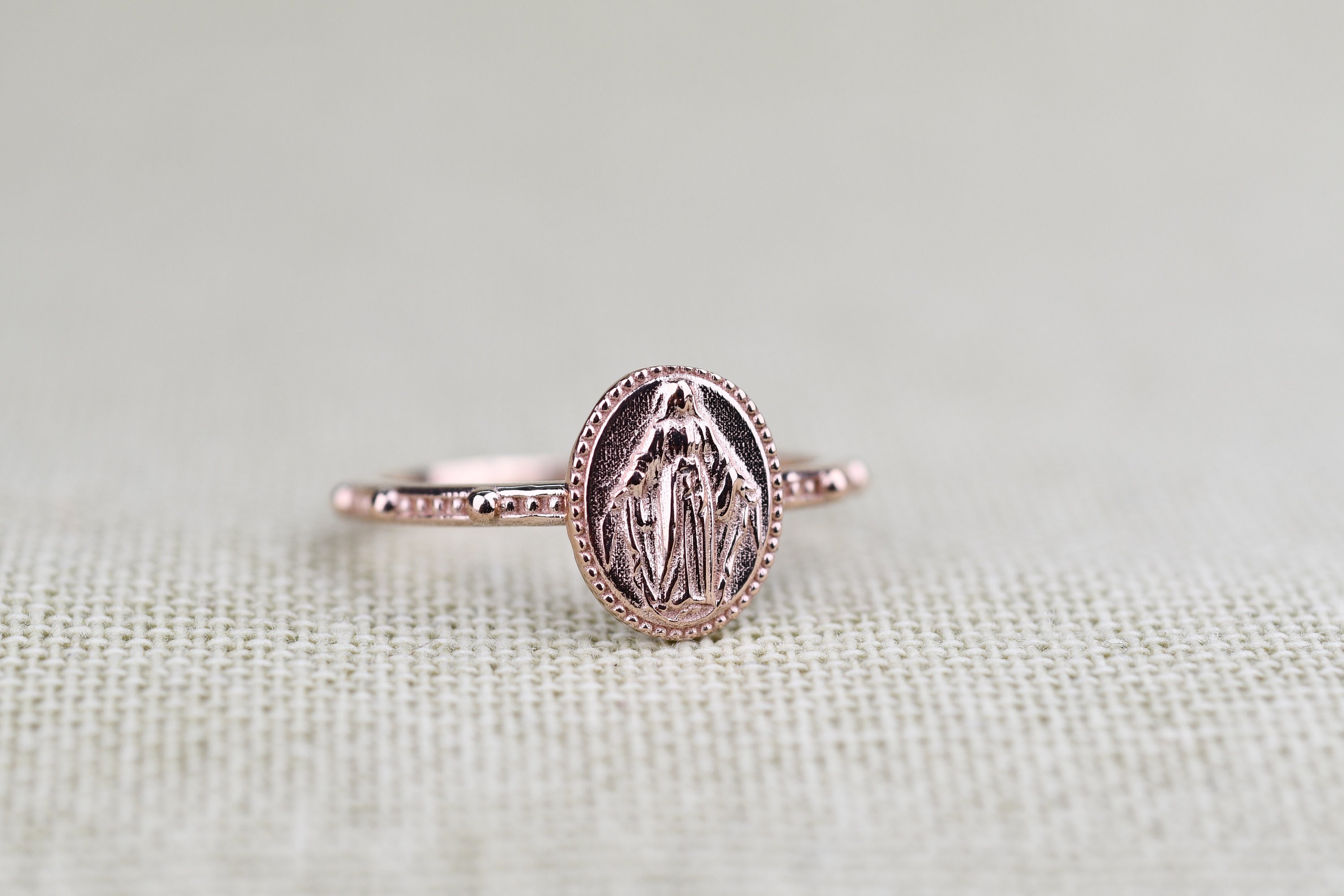 Virgin Mary Rosary Ring, Solid 10K, 14K Rose Gold Ring - Etsy