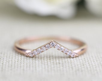 Art Deco V Shape Diamond Solid 14k Gold Matching Band