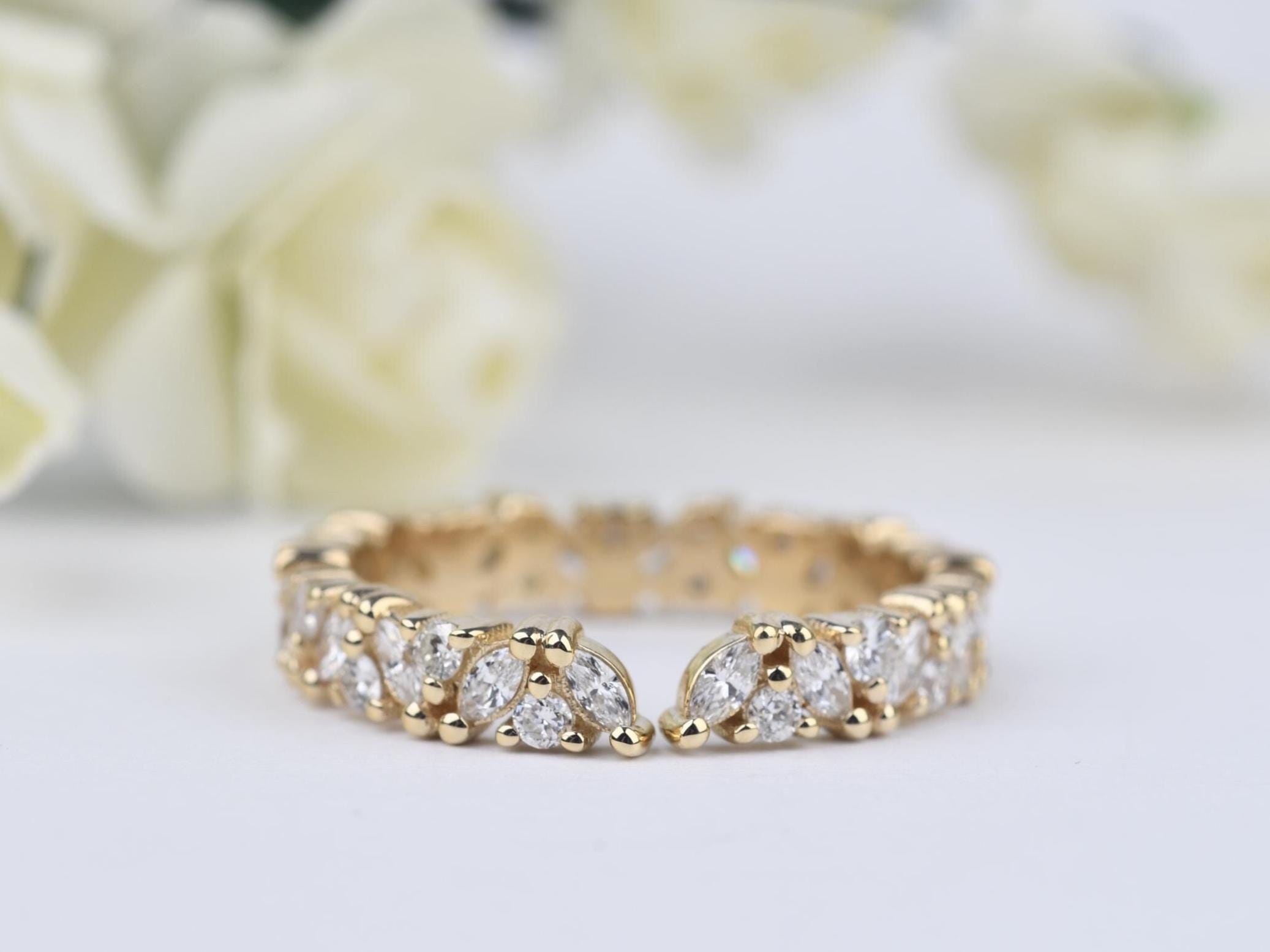Marquise and Round Diamond Gold Full Eternity Wedding Band - Etsy