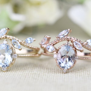 Gorgeous Aquamarine Engagement Ring and Ivy Leaf Wedding Band Bridal ...