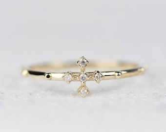 Salome Cross Rosary Ring Solid 14k Rose Gold Ring