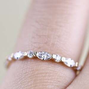 Marquise and Round White Diamond Wedding Band Solid 14k Gold Ring image 6