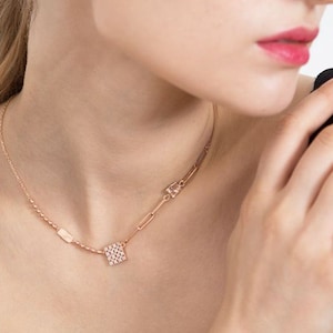 Vintage & Stylish Multi links Chain Diamond Necklace, Loose Gray Diamond Solid 14k Rose Gold Daily Necklace