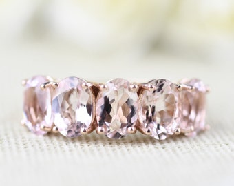 5 oval Pink Morganite Engagement ring 14k solid rose gold wedding band