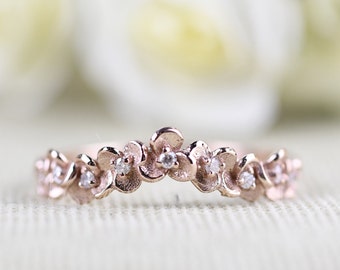 Blossom Wreath wedding band white diamond solid rose gold yellow gold white gold Celtic ring