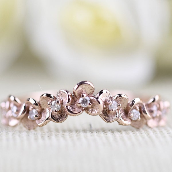 Blossom Wreath wedding band white diamond solid rose gold yellow gold white gold Celtic ring