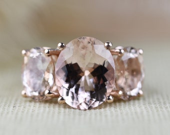 5 CT, Oval Morganite Engagement Ring, 14k Solid Rose Gold Vintage  Ring