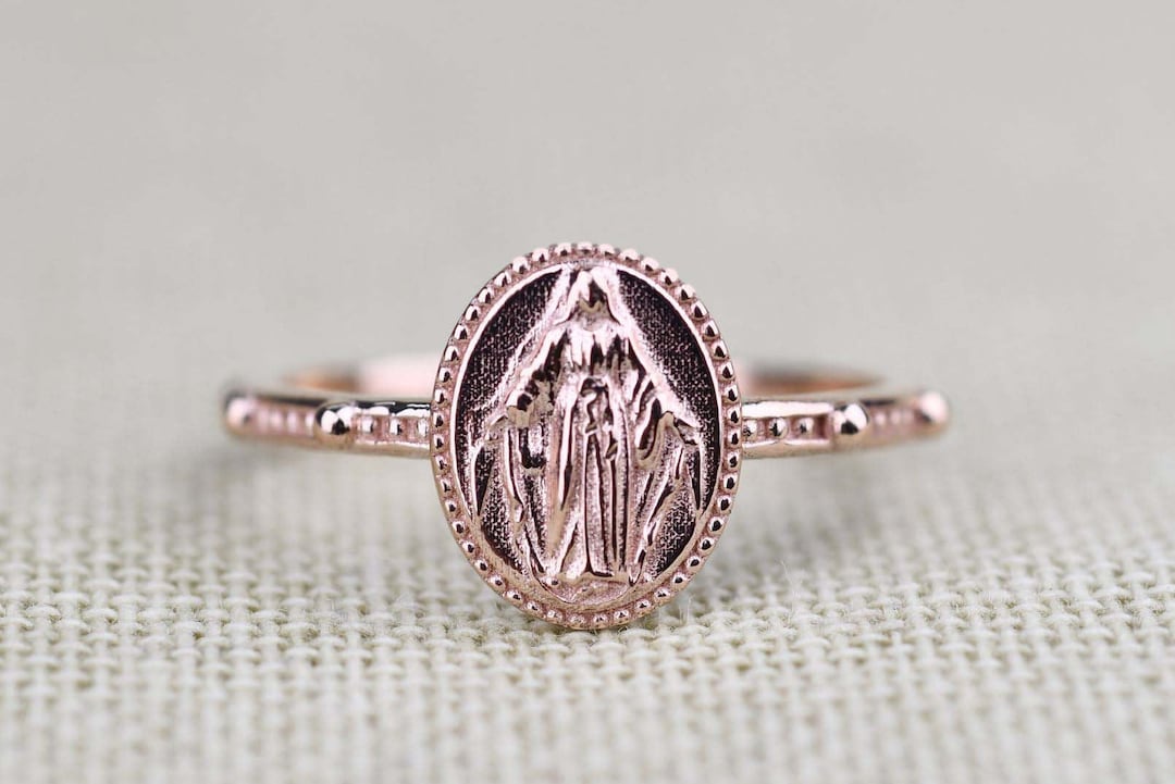 Virgin Mary Rosary Ring, Solid 10K, 14K Rose Gold Ring - Etsy