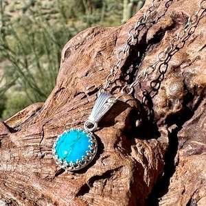 Kingman Turquoise Sterling Silver Pendant: Small Round Blue Stone Jewelry