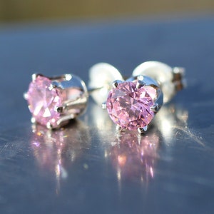 Pink Cubic Zirconia Earrings with 5 mm Gemstones, Sterling Silver Jewelry, CZ Stud Earrings, Bridesmaids Gifts