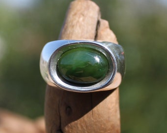Mens Jade Ring w/ 14 x 10 mm Nephrite Jade Gemstone, Sterling Silver Jewelry, Green Stone Ring, 12th Anniversary Gift for Him, Size 10 or 12