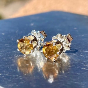 Golden Citrine Stud Earrings with 6mm Grade AAA Gemstones, Sterling Silver Jewelry, November Birthstone Earrings, 30th Birthday Gift for Her