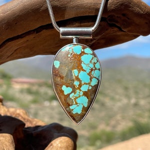 Number 8 Turquoise Pendant: Teardrop Sterling Silver Artisan Jewelry