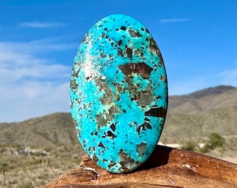 Large Morenci 2 Turquoise Cabochon, 56.7 x 34.7 mm Oval Gemstone, Turquoise & Pyrite, Cabochon Stones for Jewelry Making, 107.6 carats