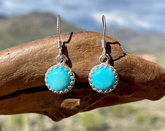 Small Turquoise Earrings with 10mm Kingman Turquoise Gemstones, Sterling Silver Jewelry, Drop Earrings, 30th Birthday Gift for Girlfriend