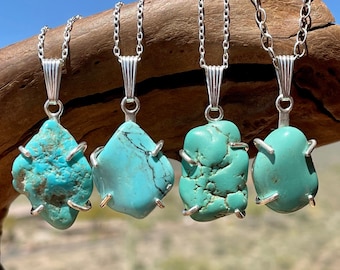 Kingman Turquoise Pendant, Tumbled Turquoise Nugget Pendant, Real Turquoise Pendant, Stone Sterling Silver Pendant, Birthday Gift for Him