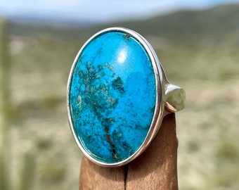 Large Turquoise Ring with 25 x 18 mm Kingman Turquoise Gemstone, Sterling Silver Jewelry, Stone Ring, Birthday Gift for Girlfriend, Size 7