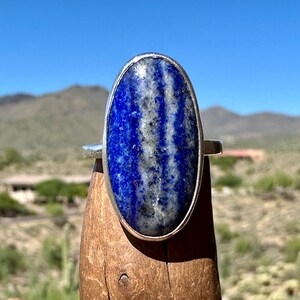 Artisan Lapis Lazuli Sterling Silver Ring: Striped Gemstone, 9th Anniversary
