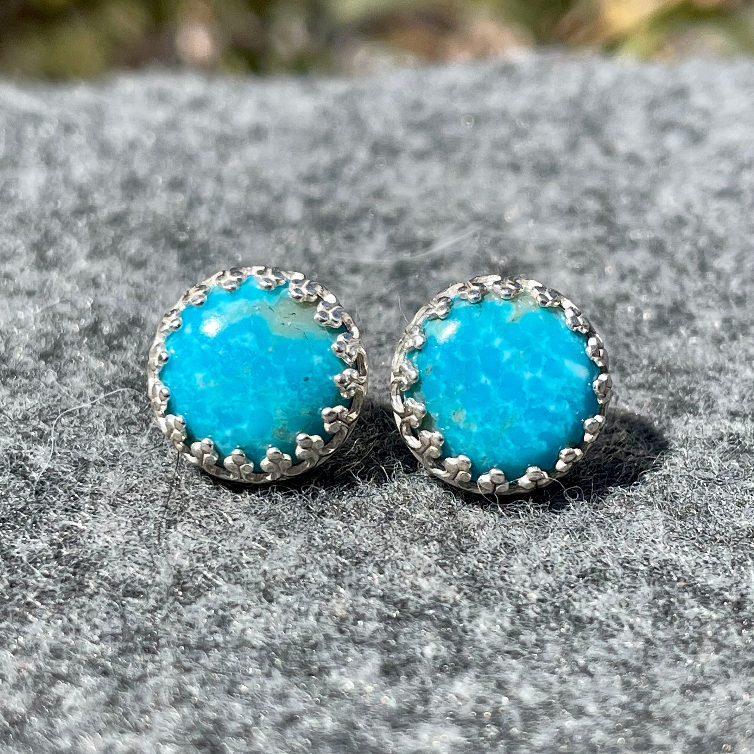 Genuine Turquoise Stud Earrings Blue Stone Earrings with 10 Etsy