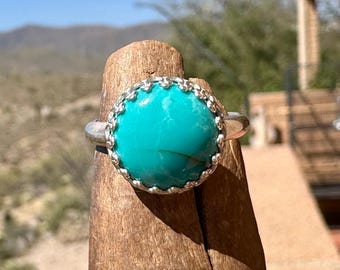 Kingman Turquoise Ring: Sterling Silver Jewelry with 12 mm Gemstone, December Birthstone, Size 7