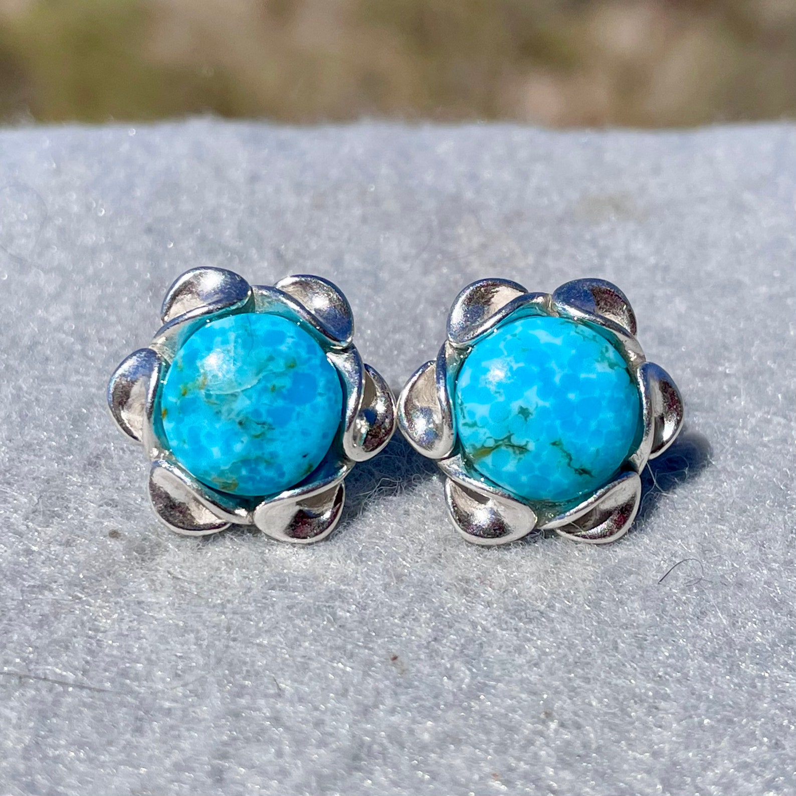 Genuine Turquoise Stud Earrings Blue Stone Earrings With 10 Etsy
