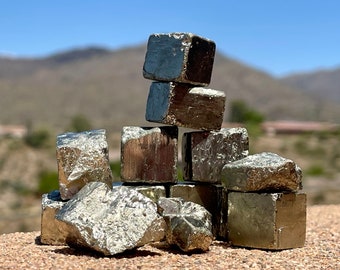 Small Pyrite Cube, Metallic Crystals, Iron Pyrite Mineral Specimen, Geek Gift for Him, 10-19 grams (0.35-0.67 ounces)