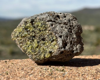 Small Raw Peridot in Basalt Mineral Specimen, Foresterite, Raw Peridot Stone, August Birthstone, Geek Gift for Him, 142 grams (5.0 ounces)