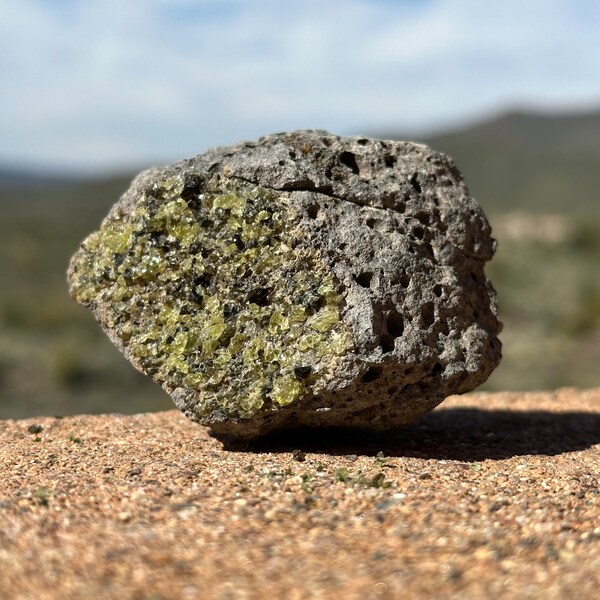 Small Raw Peridot in Basalt Mineral Specimen, Foresterite, Raw Peridot Stone, August Birthstone, Geek Gift for Him, 142 grams (5.0 ounces)