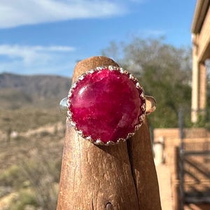Ruby Ring: Sterling Silver Jewelry with 14 mm Gemstone, July Birthstone, Size 7