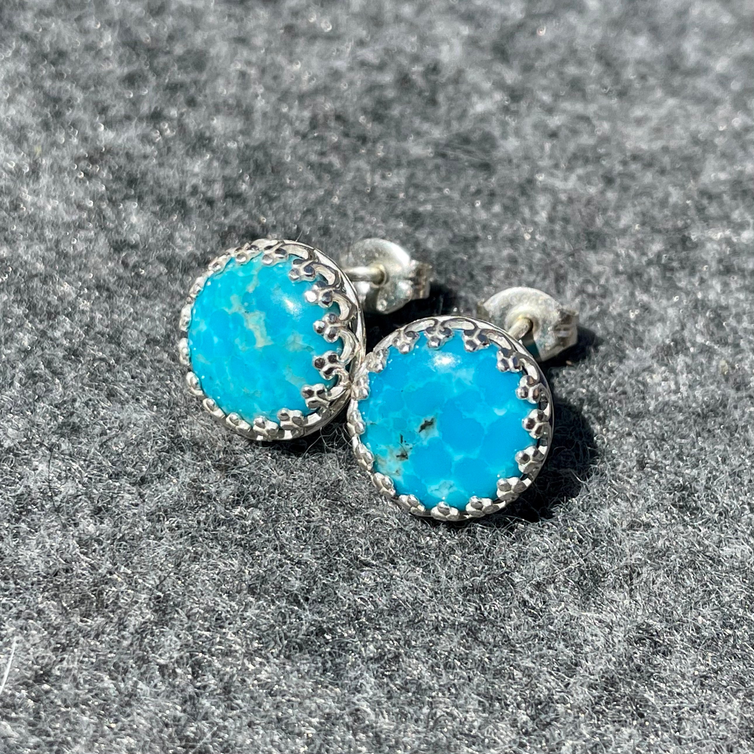 Genuine Turquoise Stud Earrings Blue Stone Earrings with 10 Etsy
