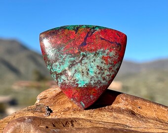Sonora Sunrise Cabochon, 35.1 x35.3 x35.5 mm Cuprite & Chrysocolla Cabochon Gemstone, Trillion Cabochon Stones for Jewelry Making, 69.7 cts.