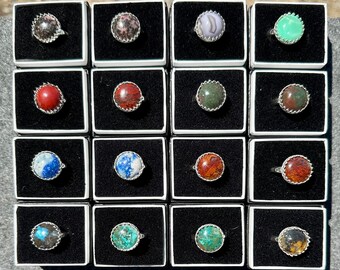Choose Your Gemstone Ring, Silver Ring with 14 mm Agate, Jasper, Rhodonite, Lapis Lazuli, Chrysocolla or Other Gemstone, Sizes 6, 7, 8 or 9