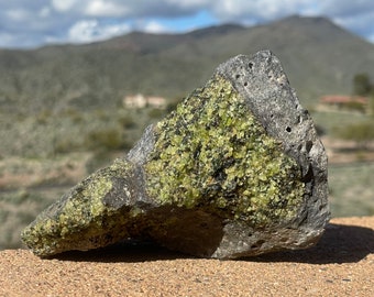 Raw Peridot in Basalt Mineral Specimen, Raw Peridot Stone, Forsterite, August Birthstone, 16th Anniversary Gift for Him, 876 grams (31.0 oz)