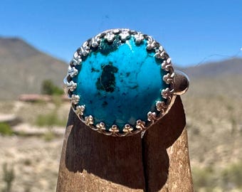 Kingman Turquoise Ring: Sterling Silver Jewelry with 14 mm Arizona Gemstone, Size 6