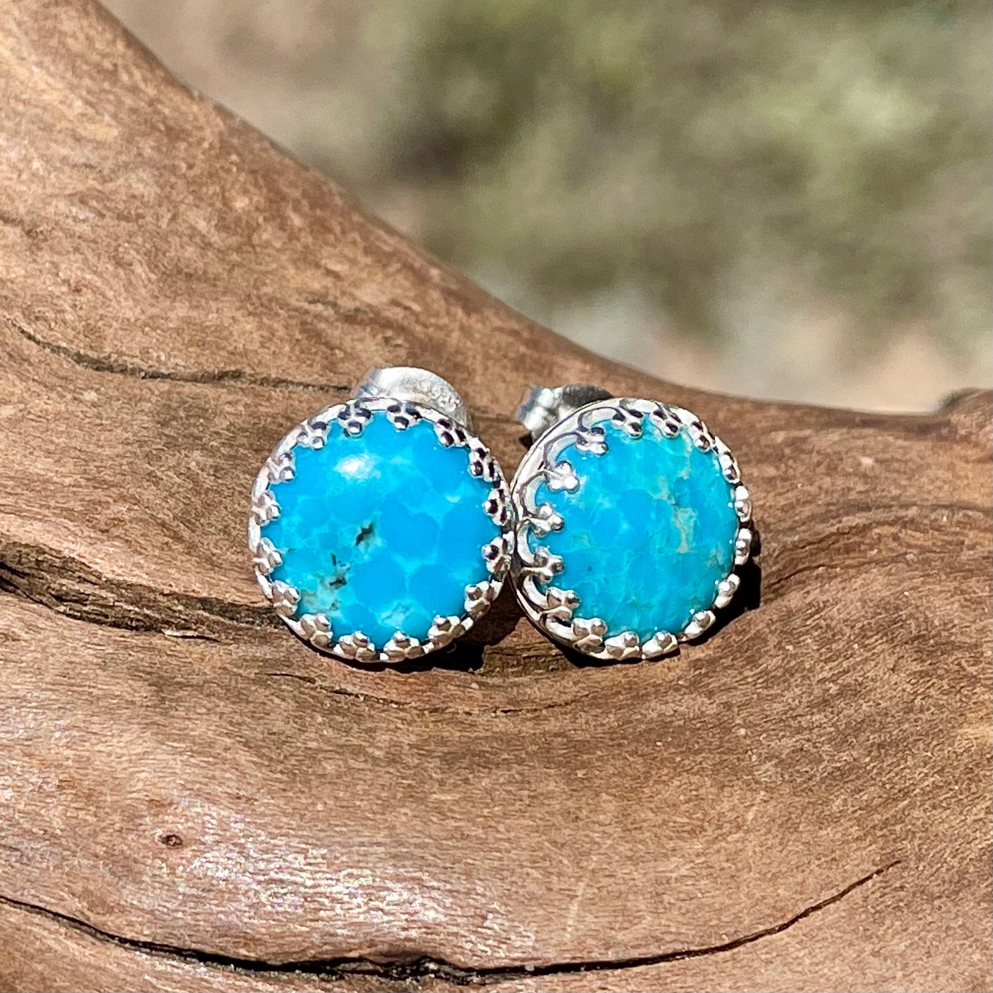 Genuine Turquoise Stud Earrings Blue Stone Earrings with 10 Etsy