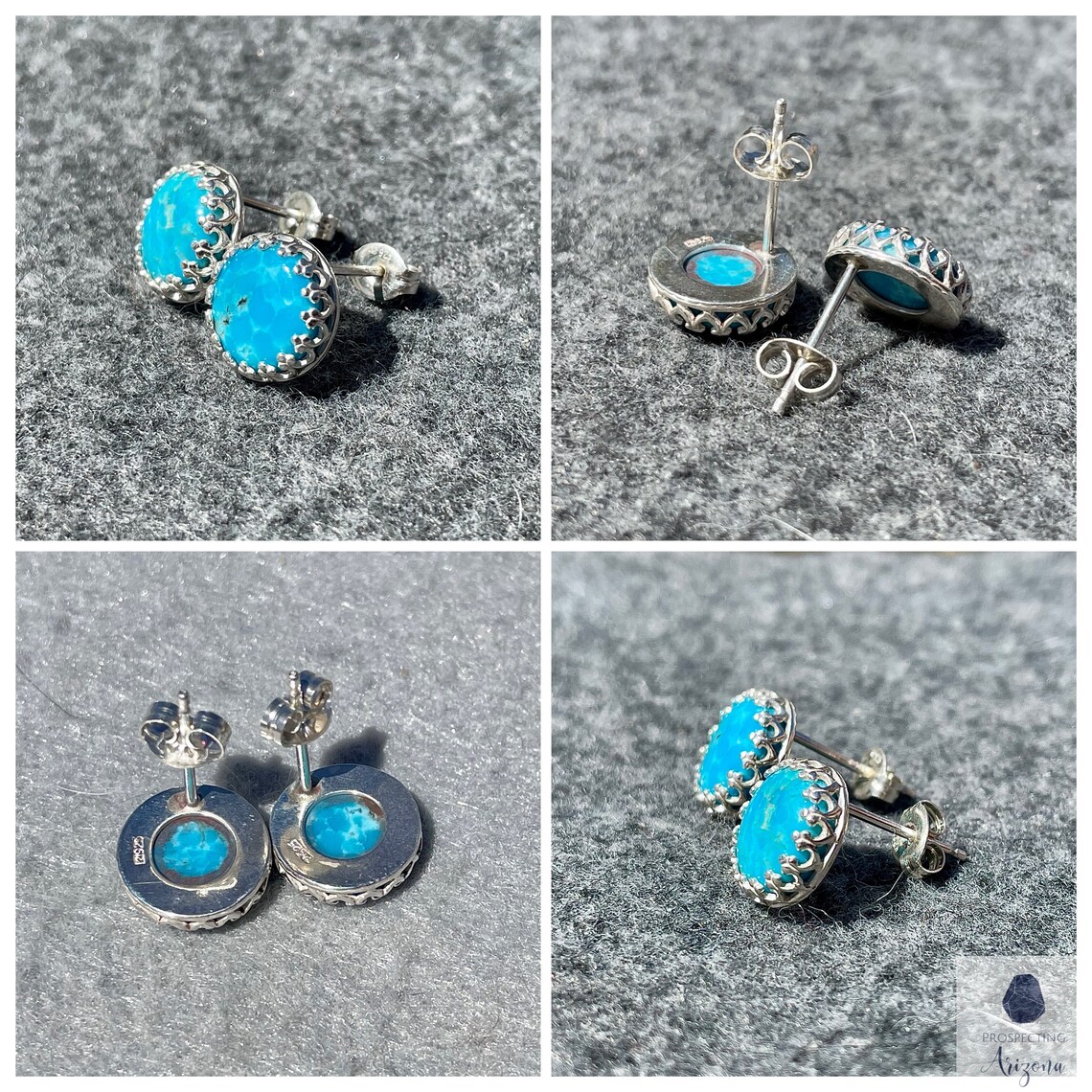 Genuine Turquoise Stud Earrings Blue Stone Earrings with 10 Etsy