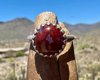 Anillo de ágata pluma de Walker Ranch: Joyería de plata de ley, gema de Texas de 12 mm, talla 7
