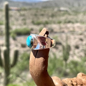 Modern Turquoise Ring with 10mm Kingman Turquoise Gemstone, Sterling Silver Jewelry, 30th Birthday Gift for Friend, Size 7 or 8 image 5