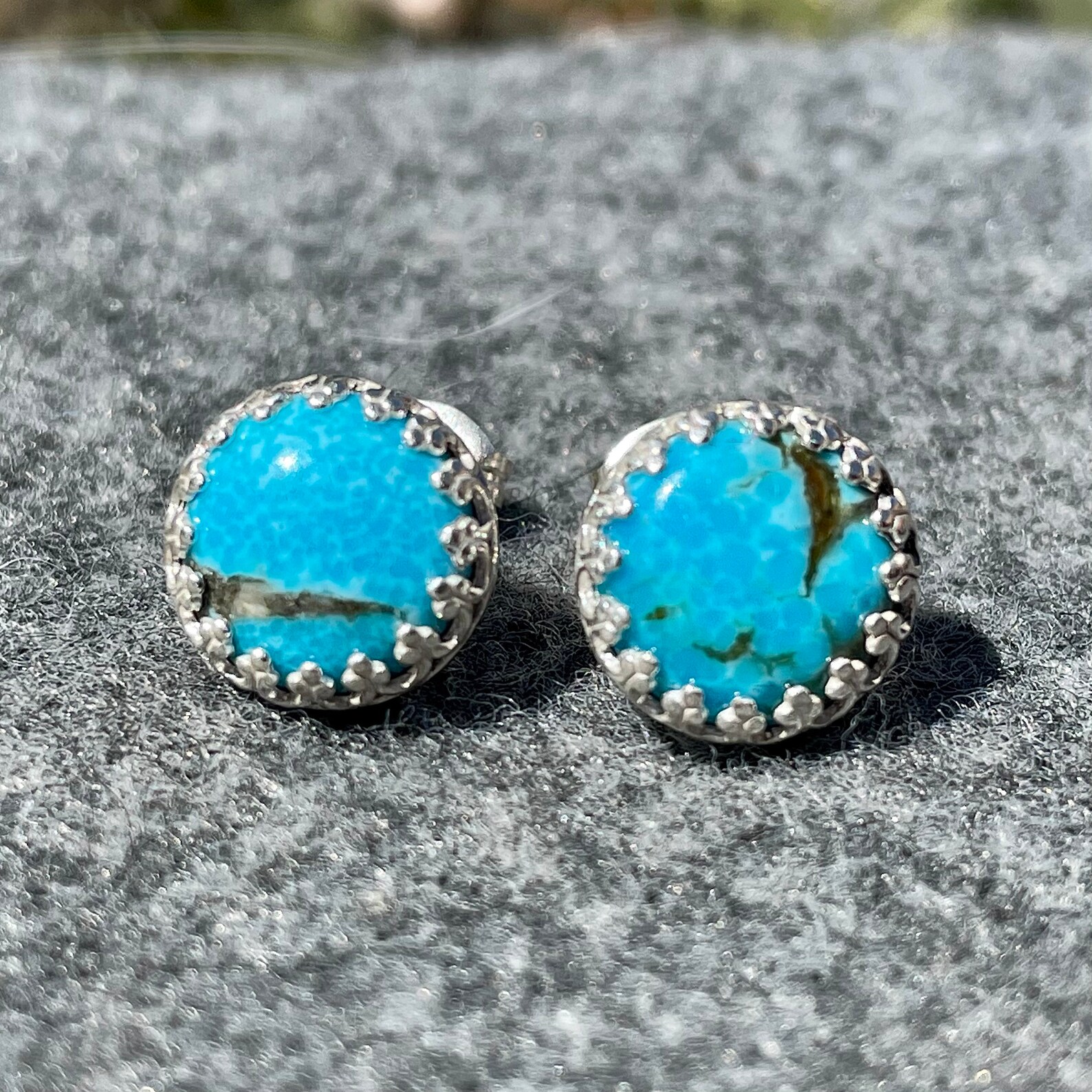 Genuine Turquoise Stud Earrings Blue Stone Earrings with 10 Etsy