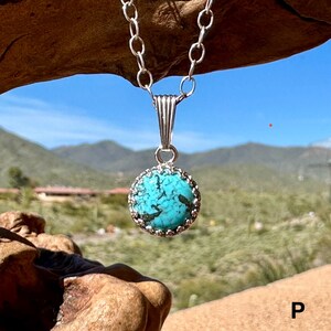 Small Turquoise Pendant with 12 mm Round Kingman Turquoise Gemstone, Sterling Silver Jewelry, Blue Stone Pendant, Birthday Gift for Friend image 4