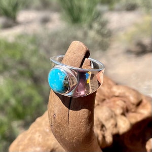 Modern Turquoise Ring with 10mm Kingman Turquoise Gemstone, Sterling Silver Jewelry, 30th Birthday Gift for Friend, Size 7 or 8 image 6