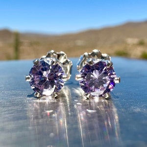 Pale Lavender Cubic Zirconia Earrings with 6mm Gemstones, Sterling Silver Jewelry, CZ Stud Earrings, Will You Be My Bridesmaid Gift