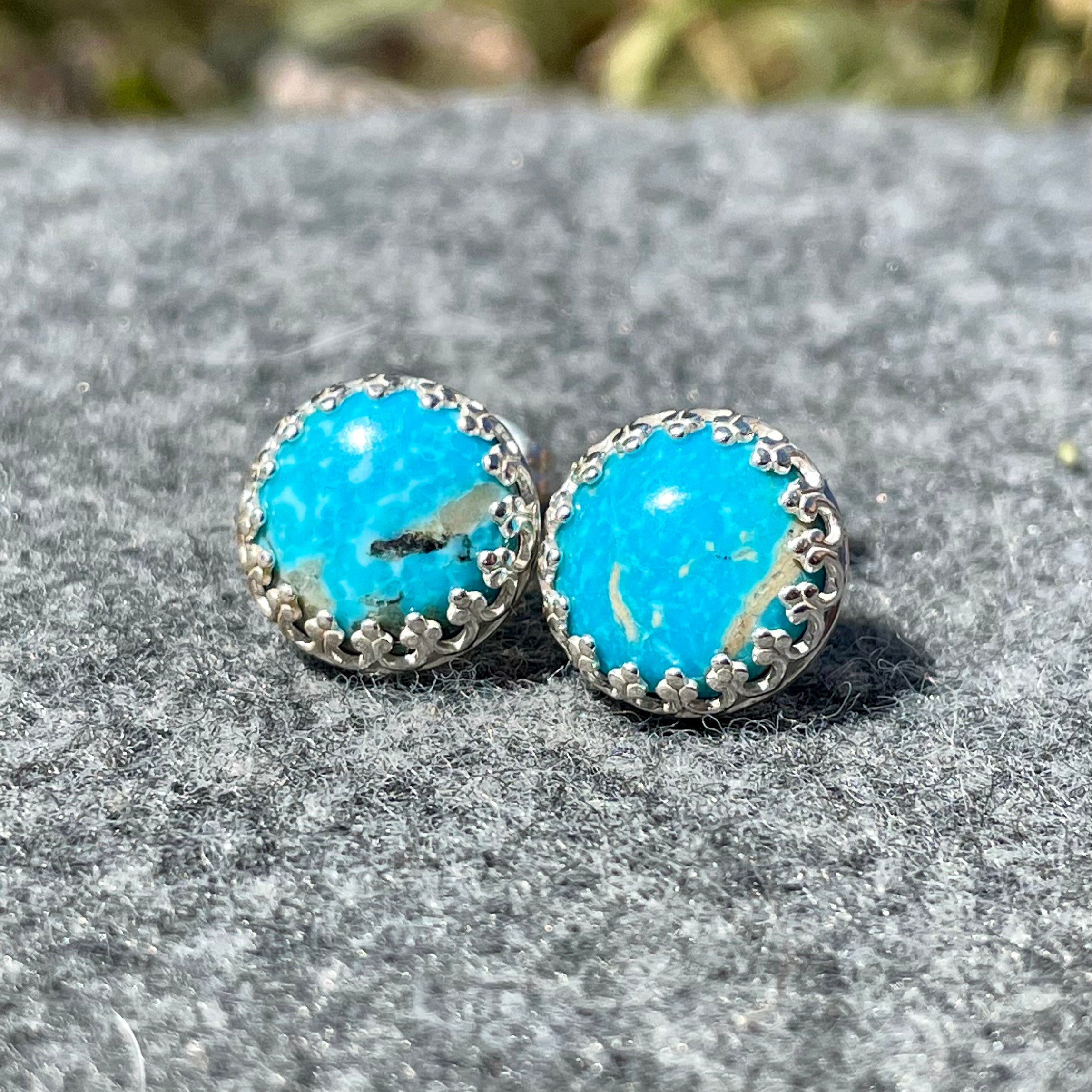 Genuine Turquoise Stud Earrings Blue Stone Earrings with 10 Etsy