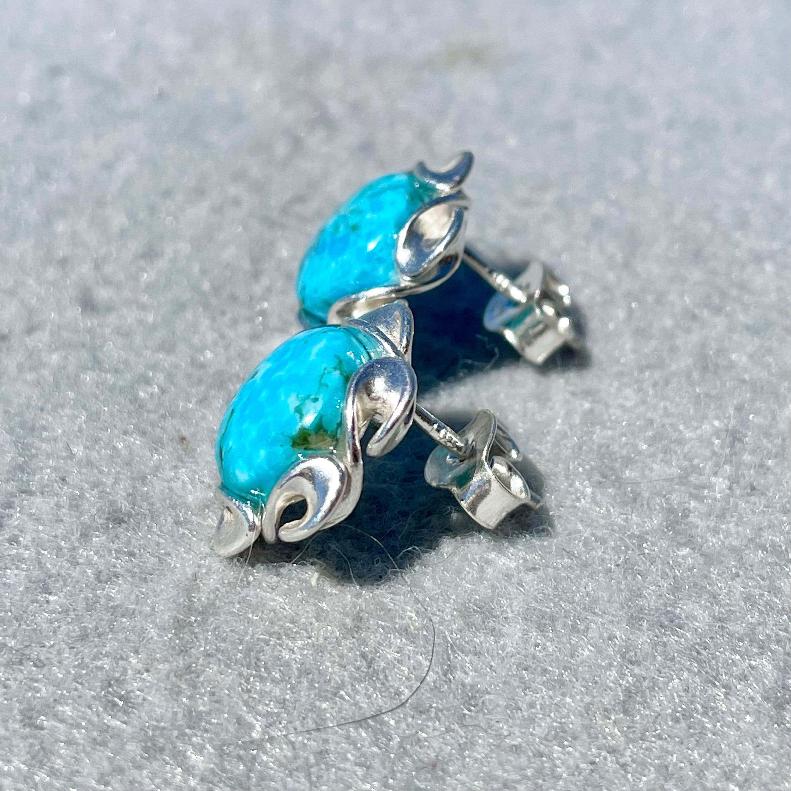 Genuine Turquoise Stud Earrings Blue Stone Earrings with 10 Etsy