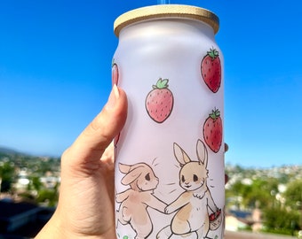 Strawberry Bunny Glass Tumbler