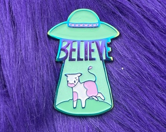 2” UFO Glow in the Dark Rainbow Alien Pin
