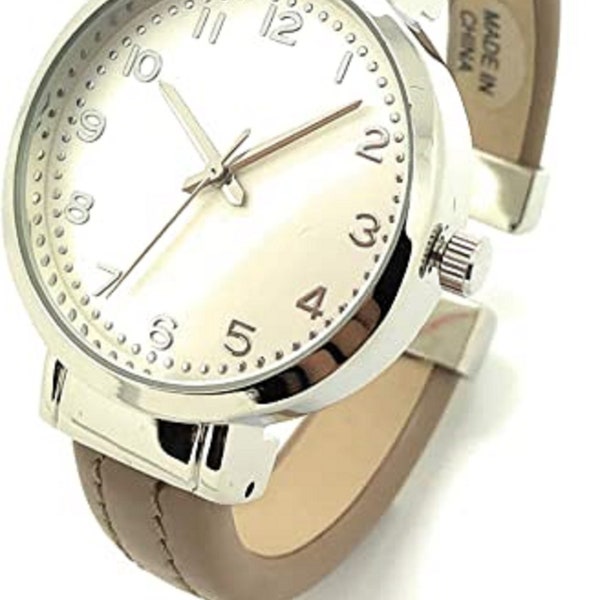 Ladies Plain Leather Round Bangle with Easy Read Bangle Cuff Fashion Watch