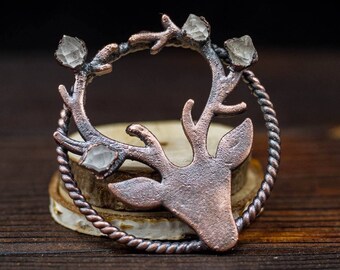 Herkimer quartz pendant forest pendant raw stone pendant electroformed pendant copper pendant raw diamond pendant deer pendant
