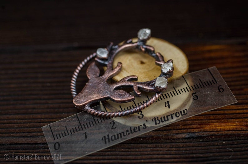 Herkimer quartz pendant forest pendant raw stone pendant electroformed pendant copper pendant raw diamond pendant deer pendant
