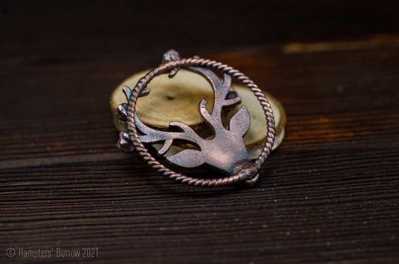 Herkimer quartz pendant forest pendant raw stone pendant electroformed pendant copper pendant raw diamond pendant deer pendant